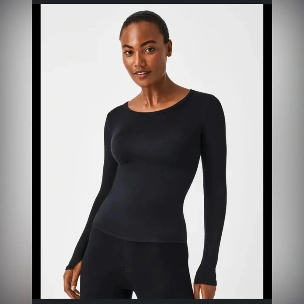 NWT Spanx Better Base Long Sleeve Crew Shirt Brown size M